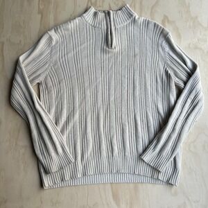 Michael Brandon Sweater Mens Large Beige 1/4 Zip Mock Neck Ribbed Knit Pullover